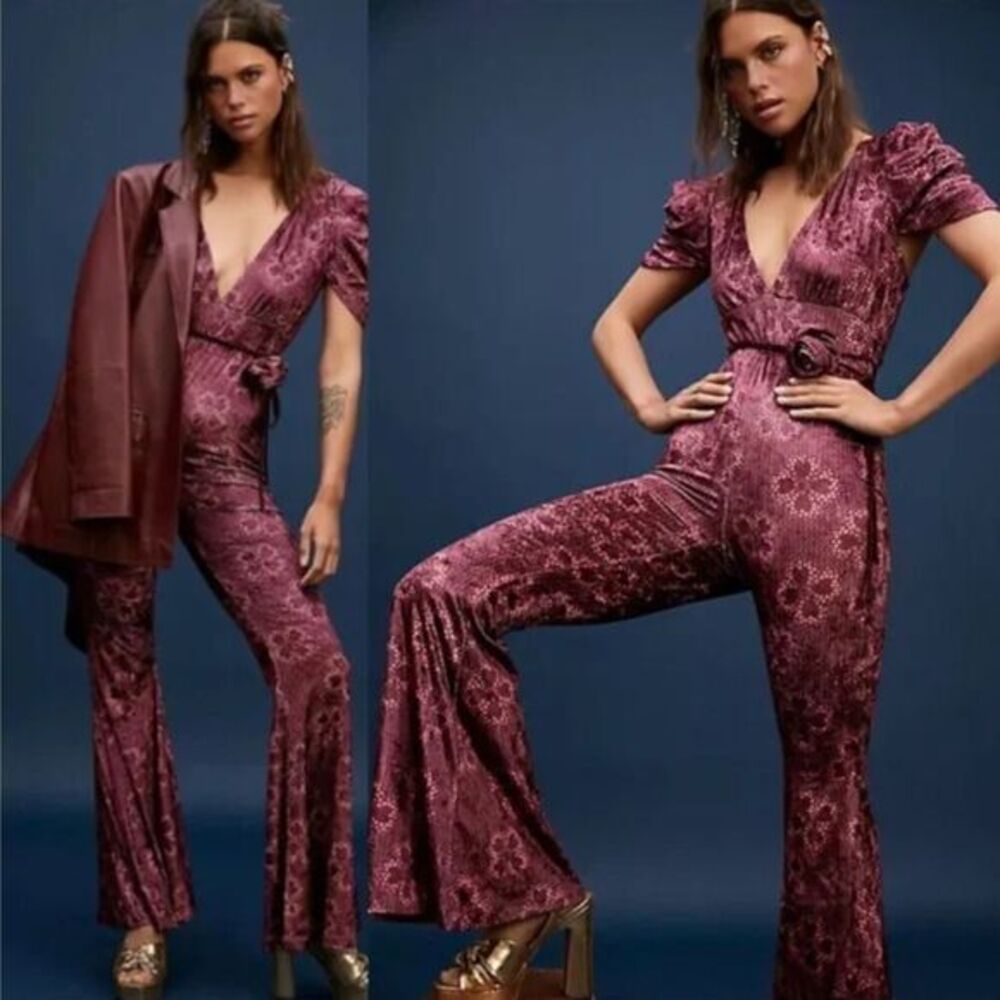 NEW Free People Rosaline Jumpsuit‎ velvet floral print, XS